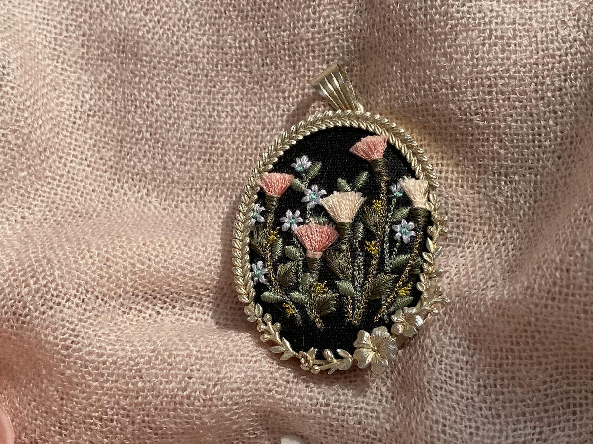 Bouquet of Flowers Embroidered Handmade Pendant