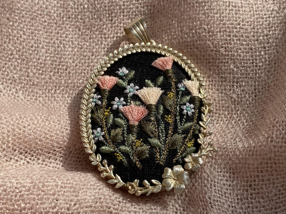 Bouquet of Flowers Embroidered Handmade Pendant