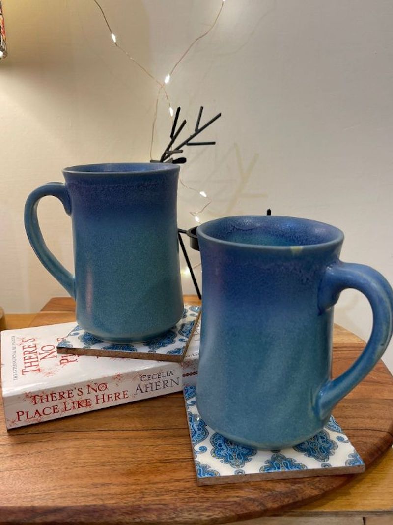 Peacock Blue Beer Mugs (Set of 2)