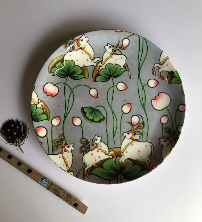 Printed Morpankh Pichwai Wall Plate (6"-8"-10")