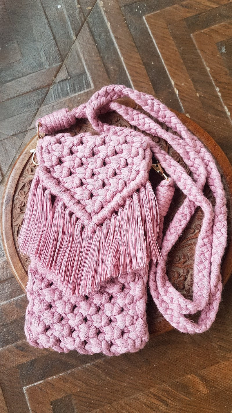 Pink Macrame Handmade Phone Bag