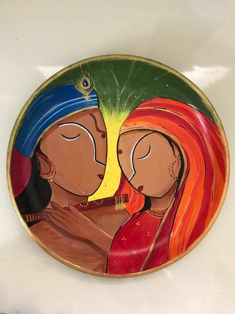 Handpainted Radha Krishna Wall Plate-10"