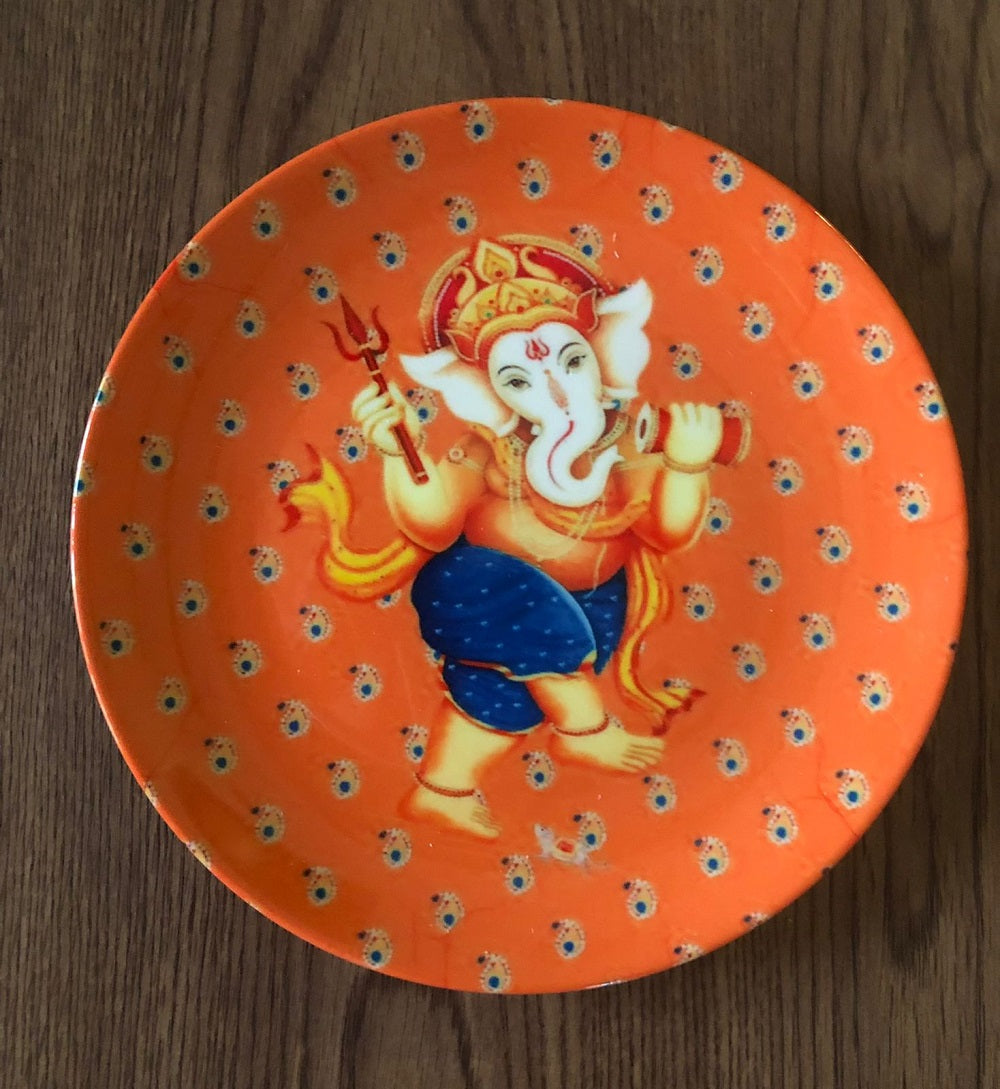 Gananayak Orange Festive Wall Plate (6"-8"-10")