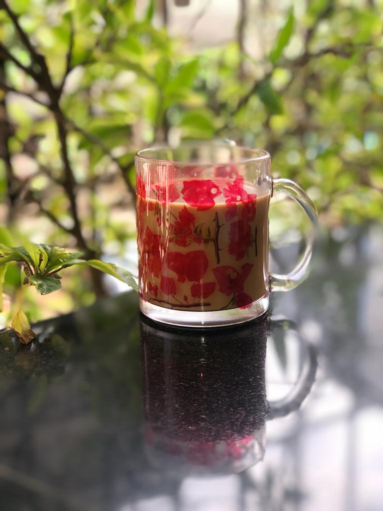 Bougainvillea Glass Coffee Tea Mug (350ml)