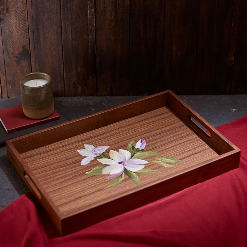 Floral Art Teakwood Serving Tray