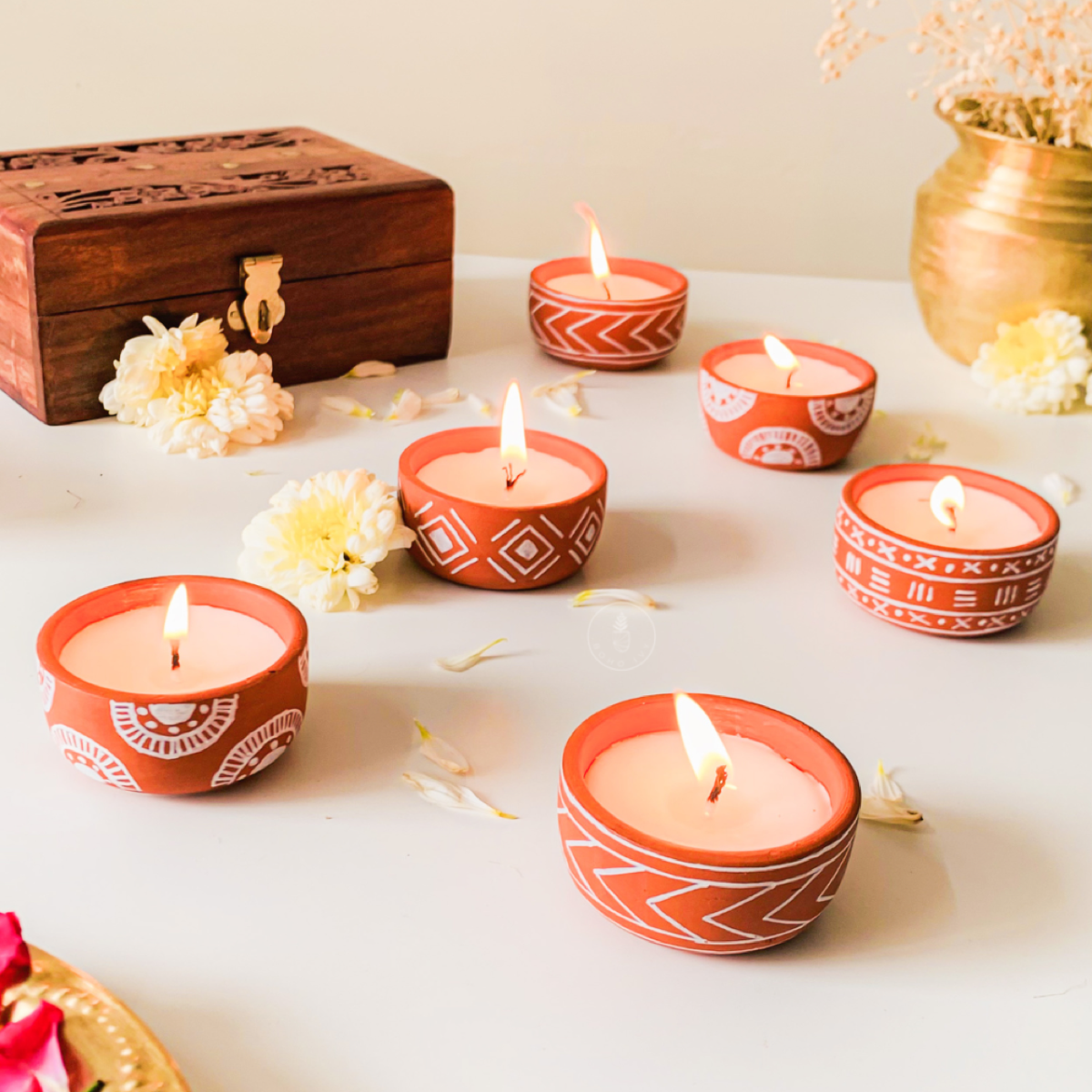 Hand Painted Terracotta Soy Wax Mini Candles- Arrows (Set of 6 / 4)