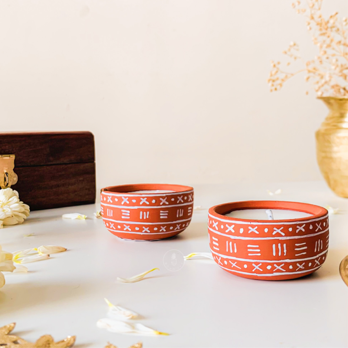 Hand Painted Terracotta Soy Wax Mini Candles- Cross Dot (Set of 6 / 4)