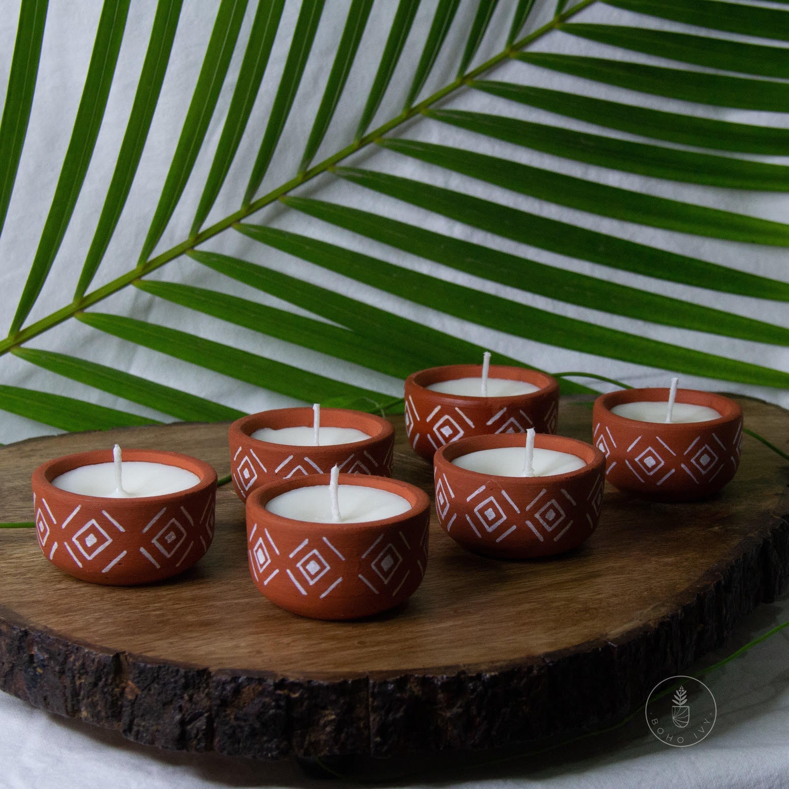 Hand Painted Terracotta Soy Wax Mini Candles- Diamond (Set of 6 / 4)