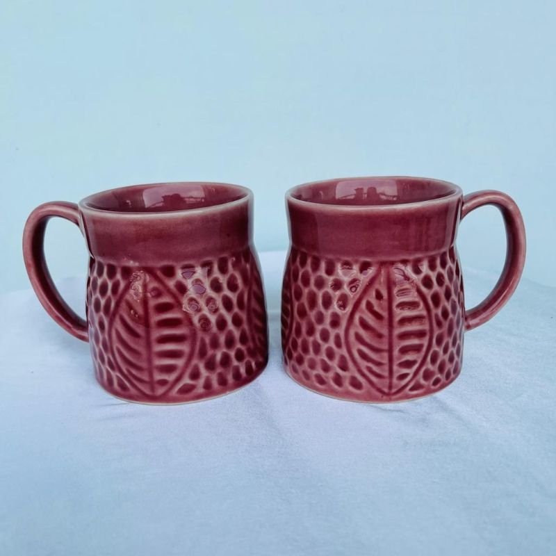 Pink Leafy Coffee Mugs (Set of 2)