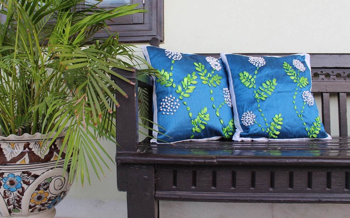 Ribbon Embroidery Cushion Covers (Pack of 2)