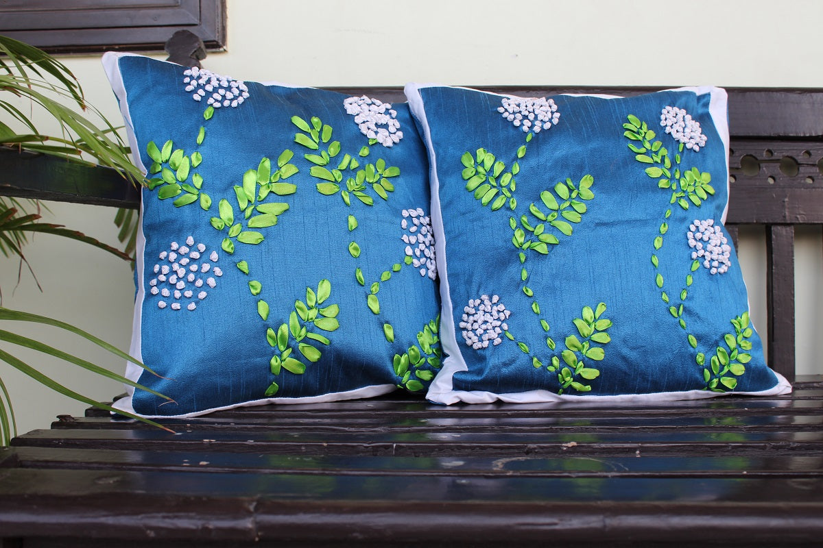 Ribbon Embroidery Cushion Covers (Pack of 2)