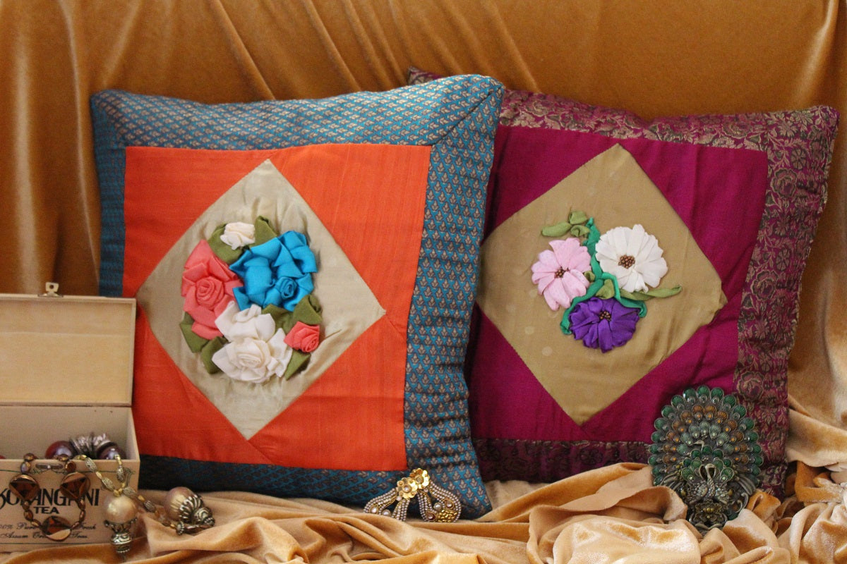 Floral Embroidery Cushion Covers (Pack of 2)