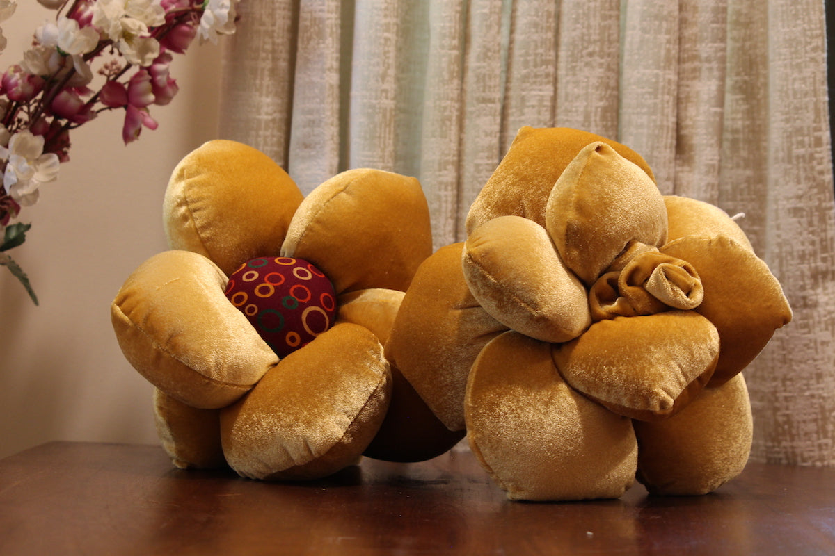 Golden Reversible Flower cushions (Pack of 2)
