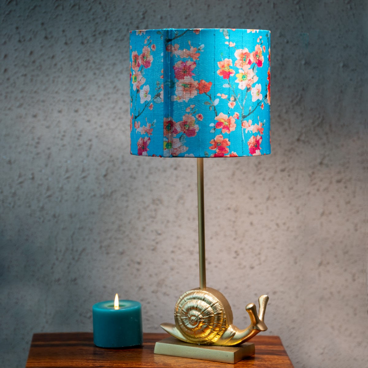 The Snail Lamp with Floral Cyan Shade