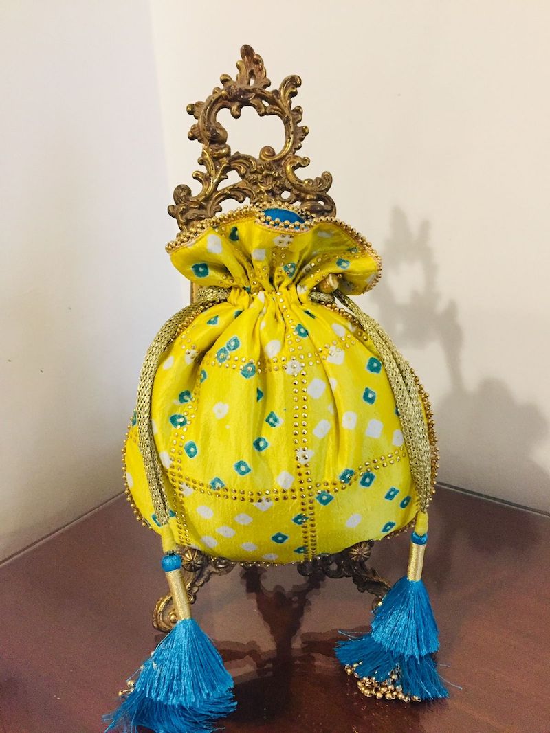 Yellow Bandini Silk Handmade Potli Bag