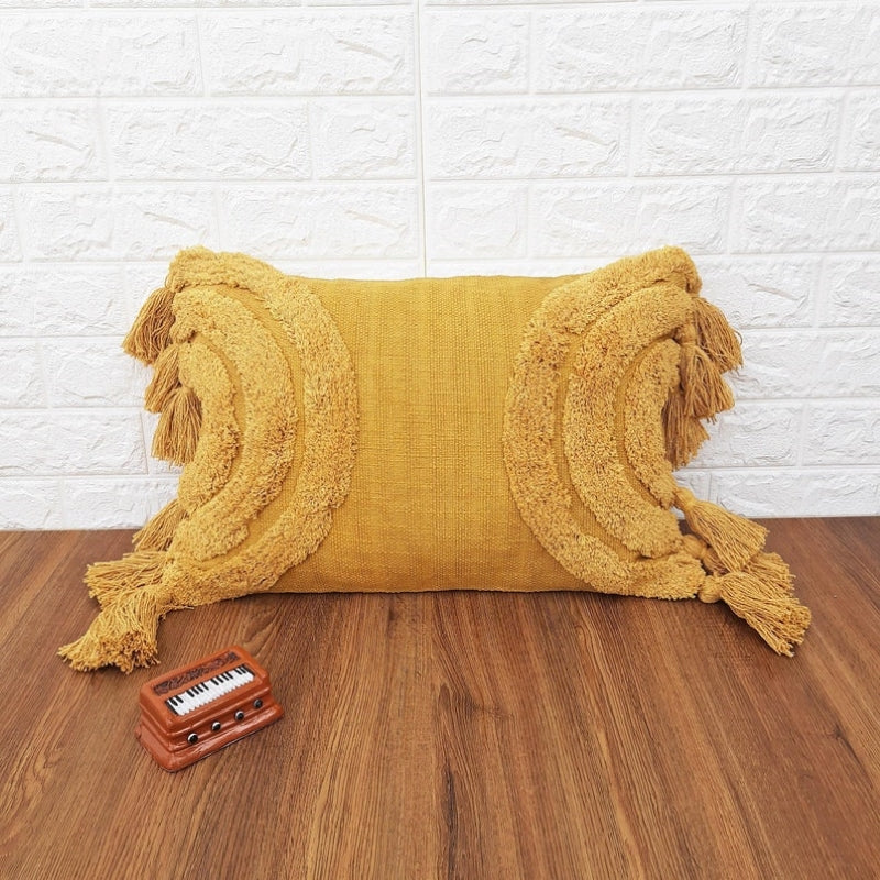 Mustard Yellow Tufted Boho Textured Cushion Cover
