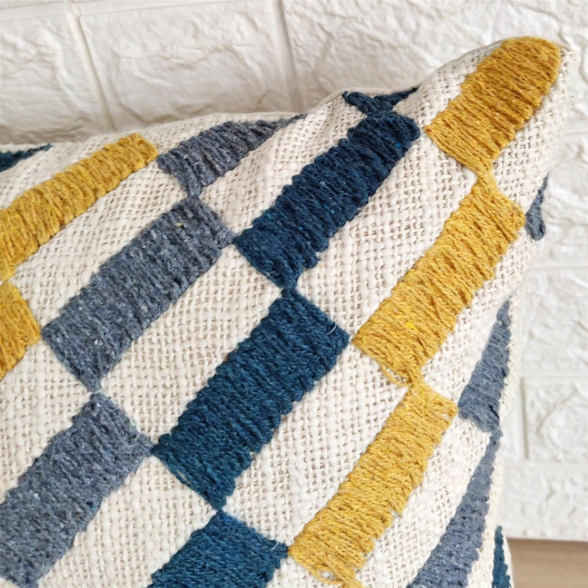 Multicolour Cotton Embroidered Boho Textured Cushion Cover