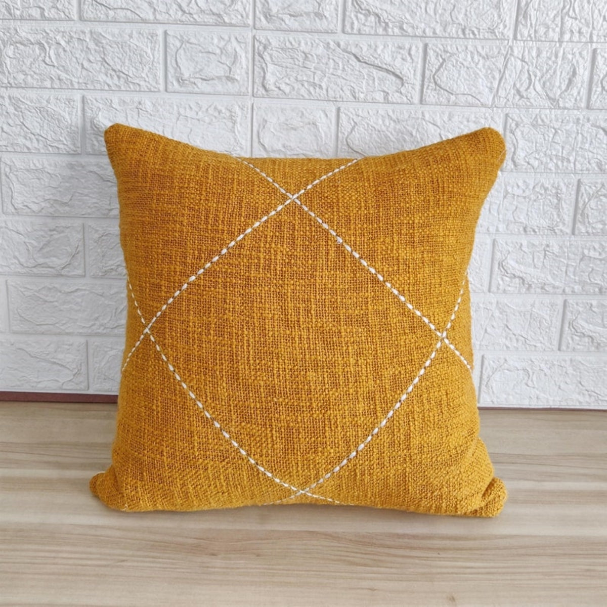 Mustard Yellow Kantha Cotton Cushion Cover