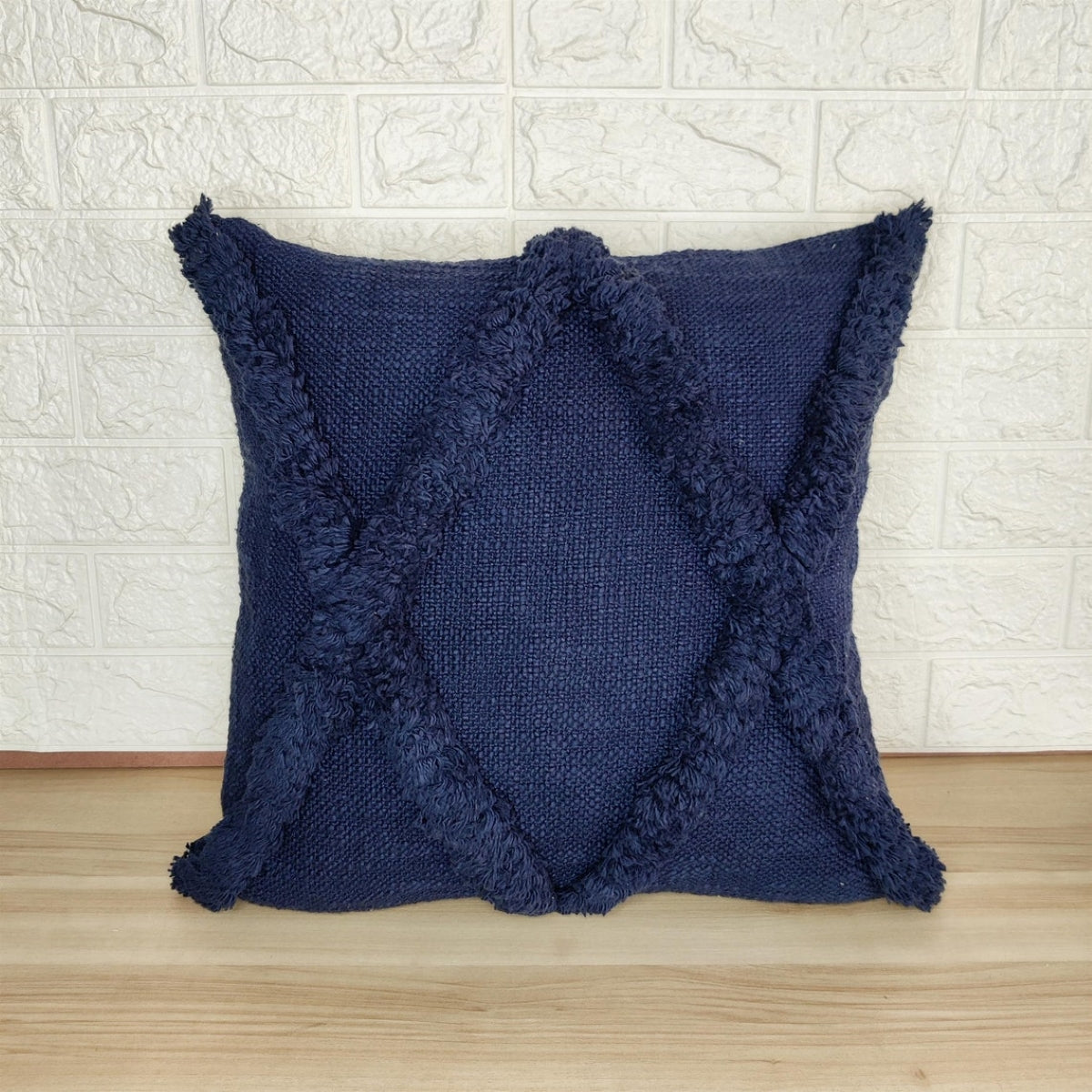 Navy Blue Handtufted Cotton Cushion Cover