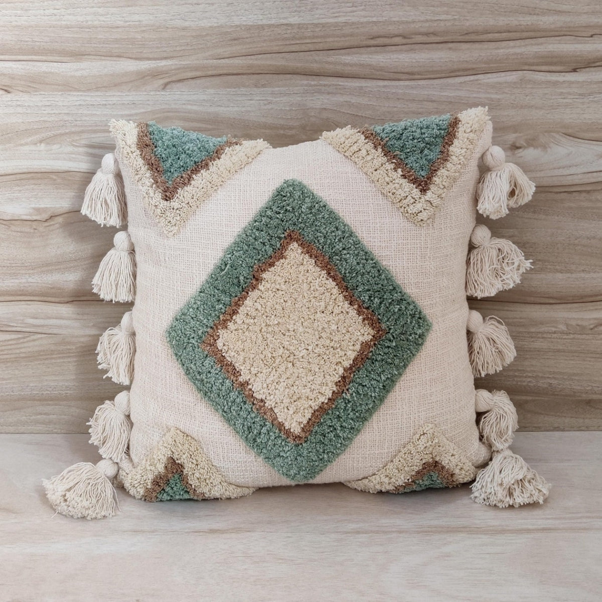 Ivory & Sage Green Handtufted Cushion Cover