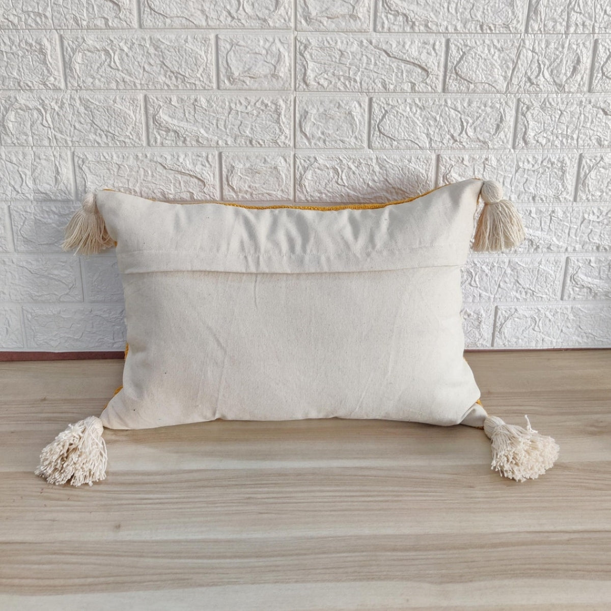 Mustard Yellow & Ivory Hand Embroidered Tufted Cushion Cover