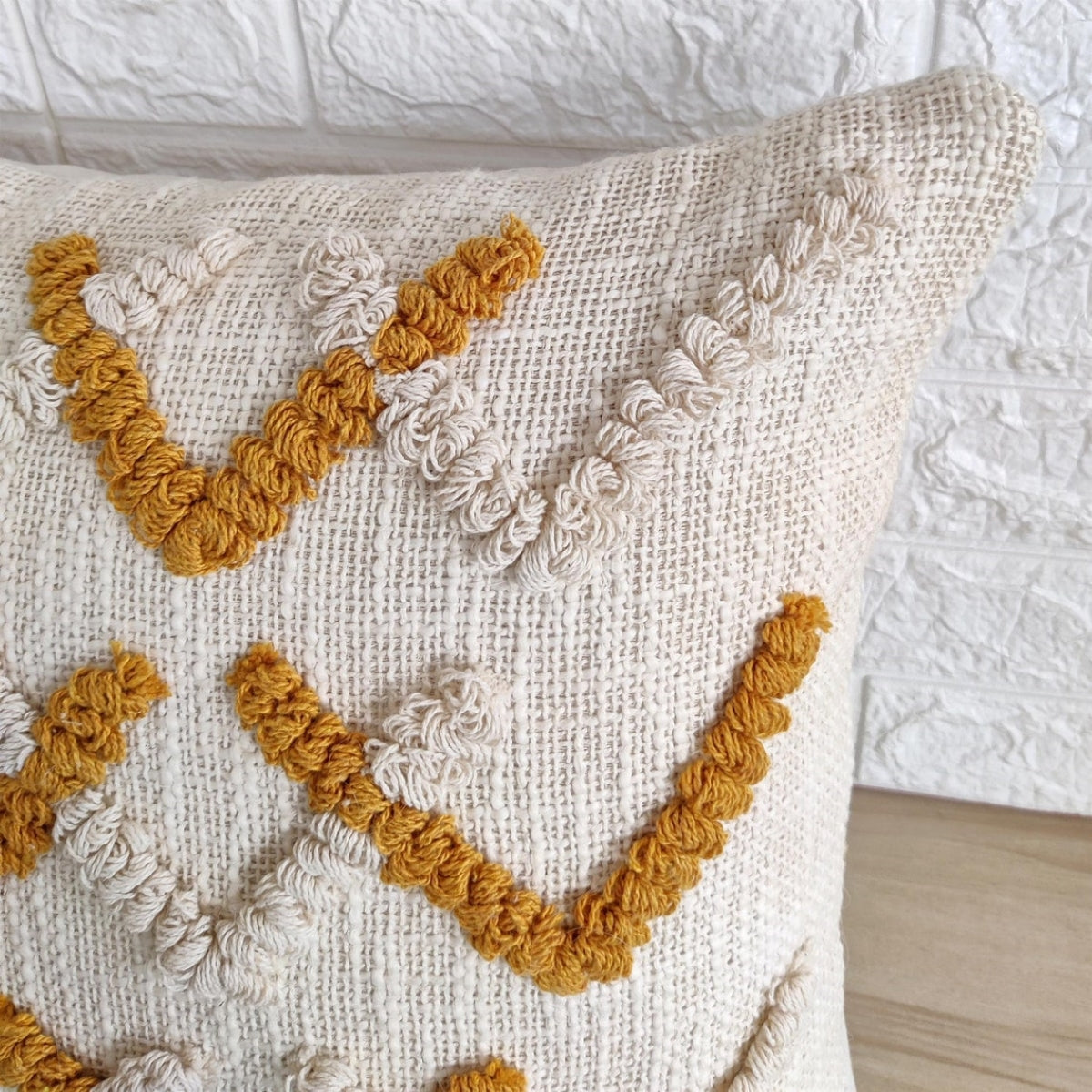 Ivory & Mustard Yellow Handtufted Cushion Cover