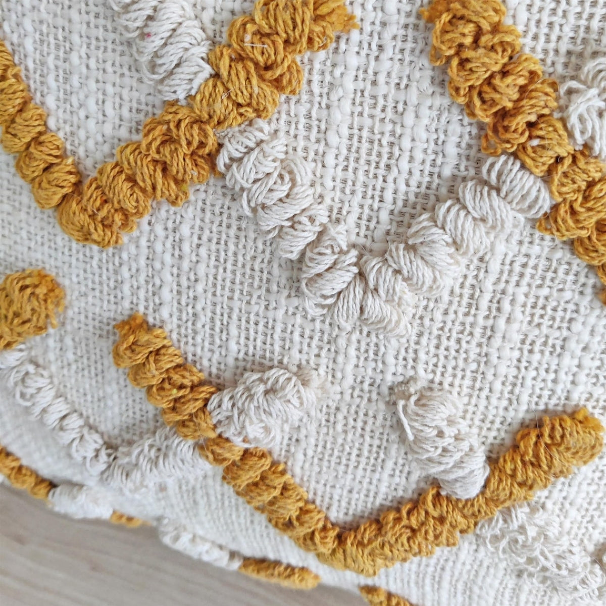 Ivory & Mustard Yellow Handtufted Cushion Cover