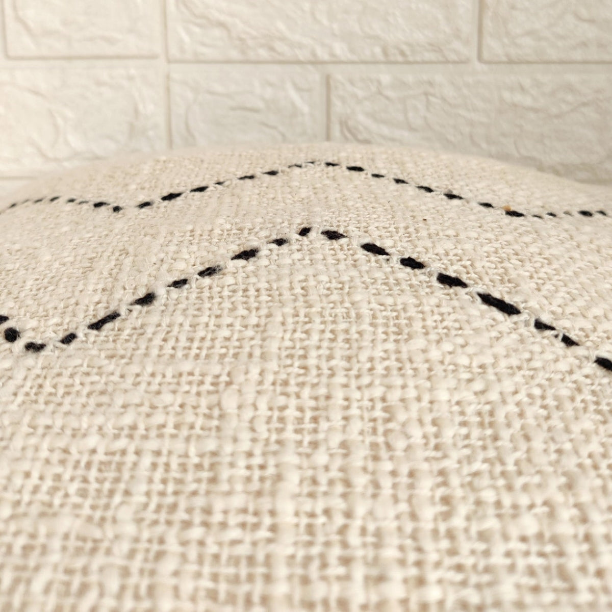Ivory & Black Kantha Textured Cotton Cushion Cover