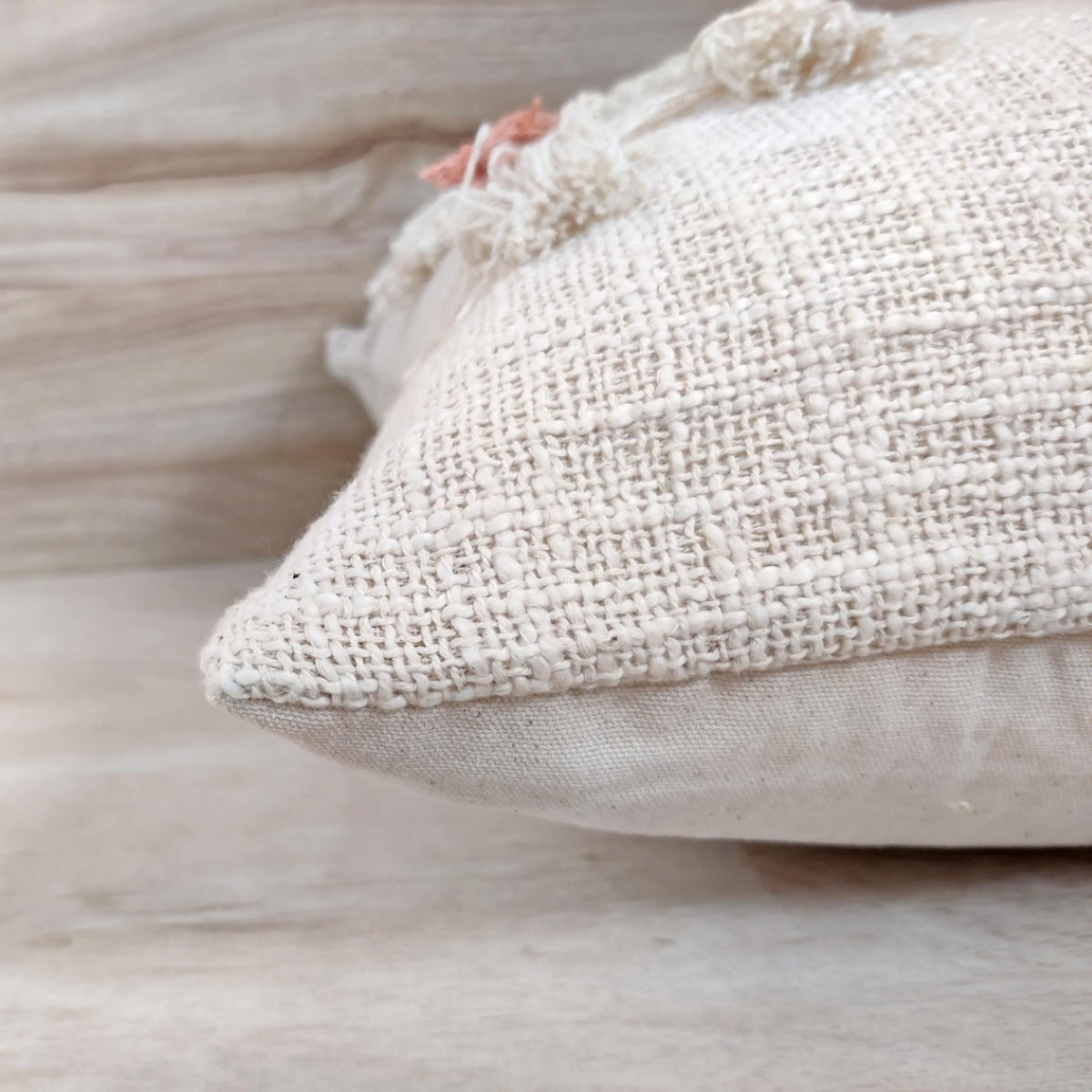 Ivory & Blush Pink Hand Embroidered Tufted Cushion Cover