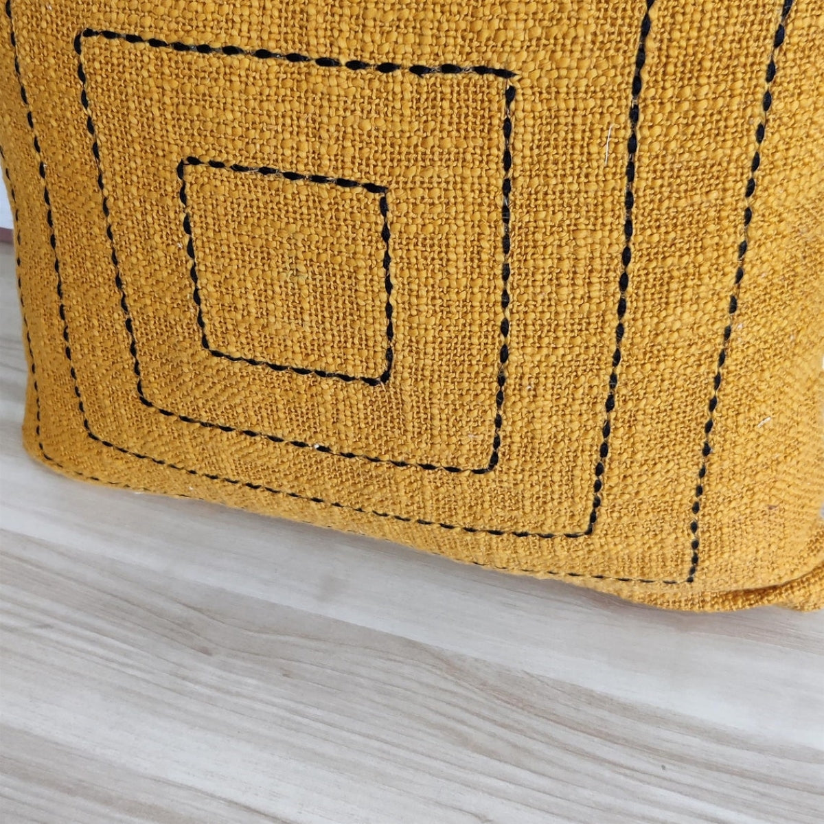 Mustard Yellow Kantha Square Design Cushion Cover