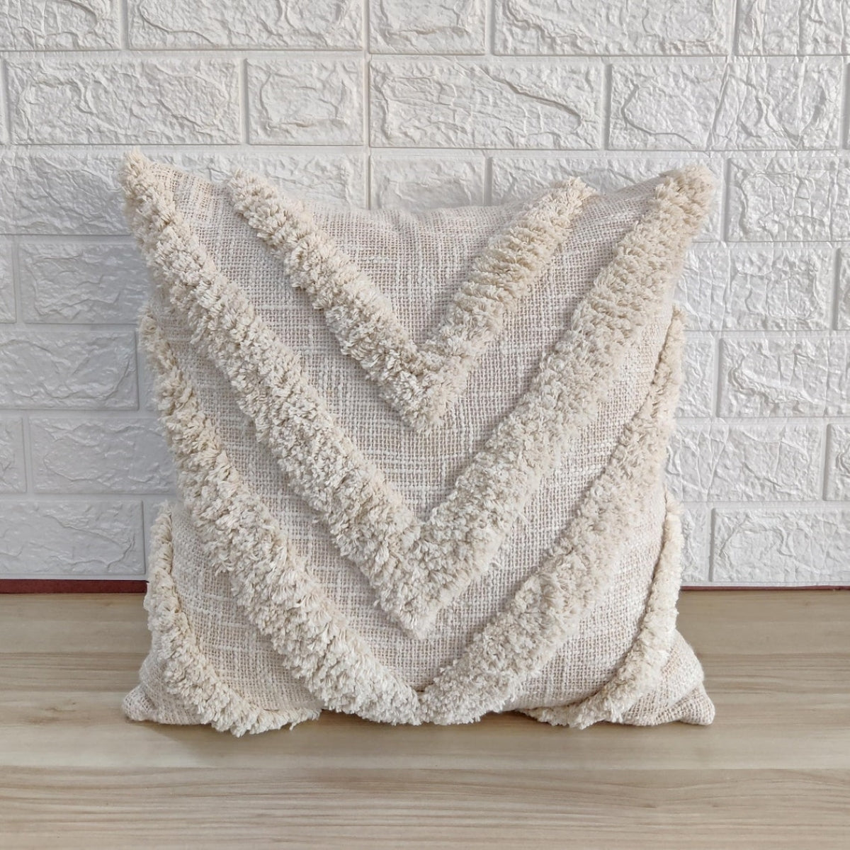 Ivory Handtufted Textured Cotton Cushion Cover
