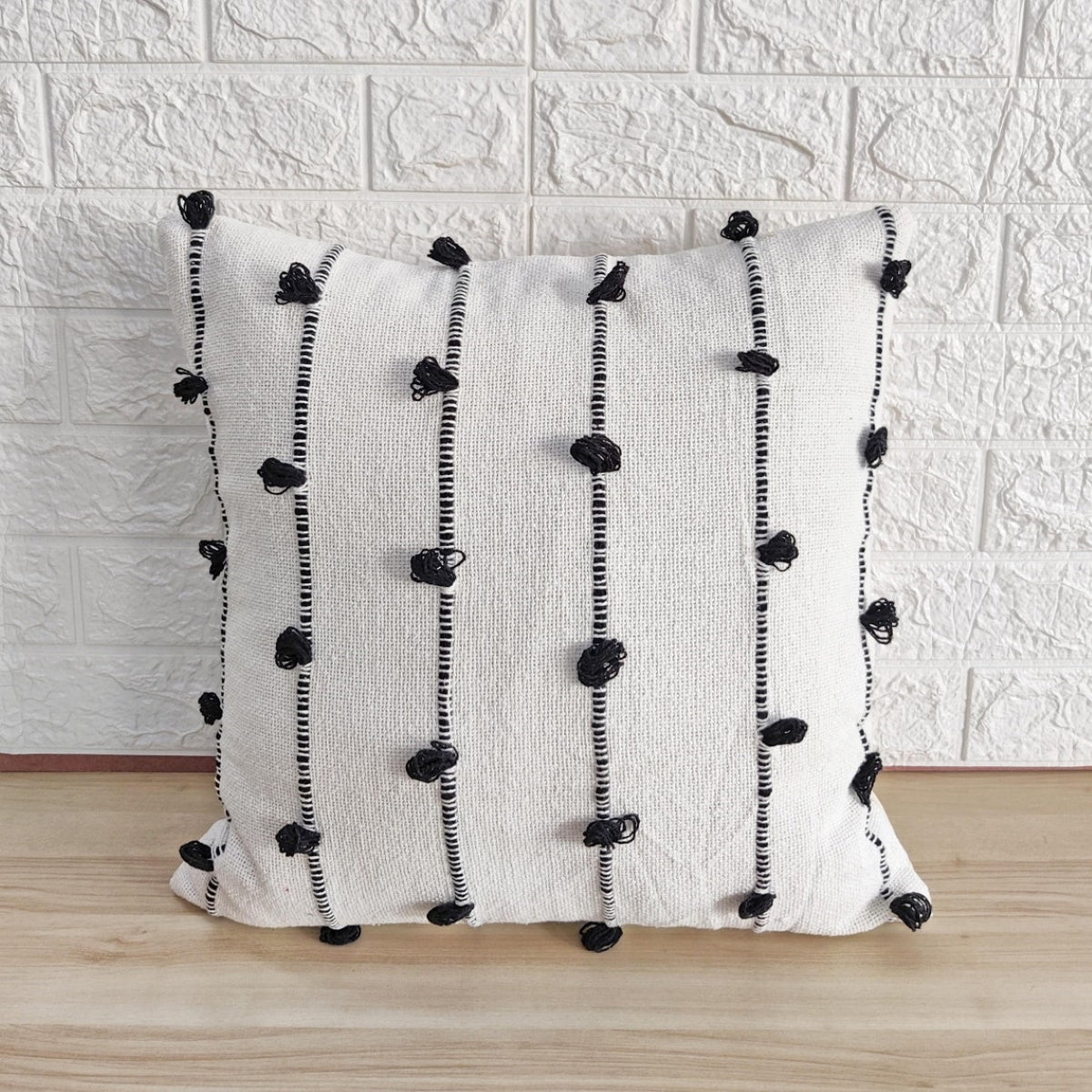 White Handloom Woven Textured Cushion Cover