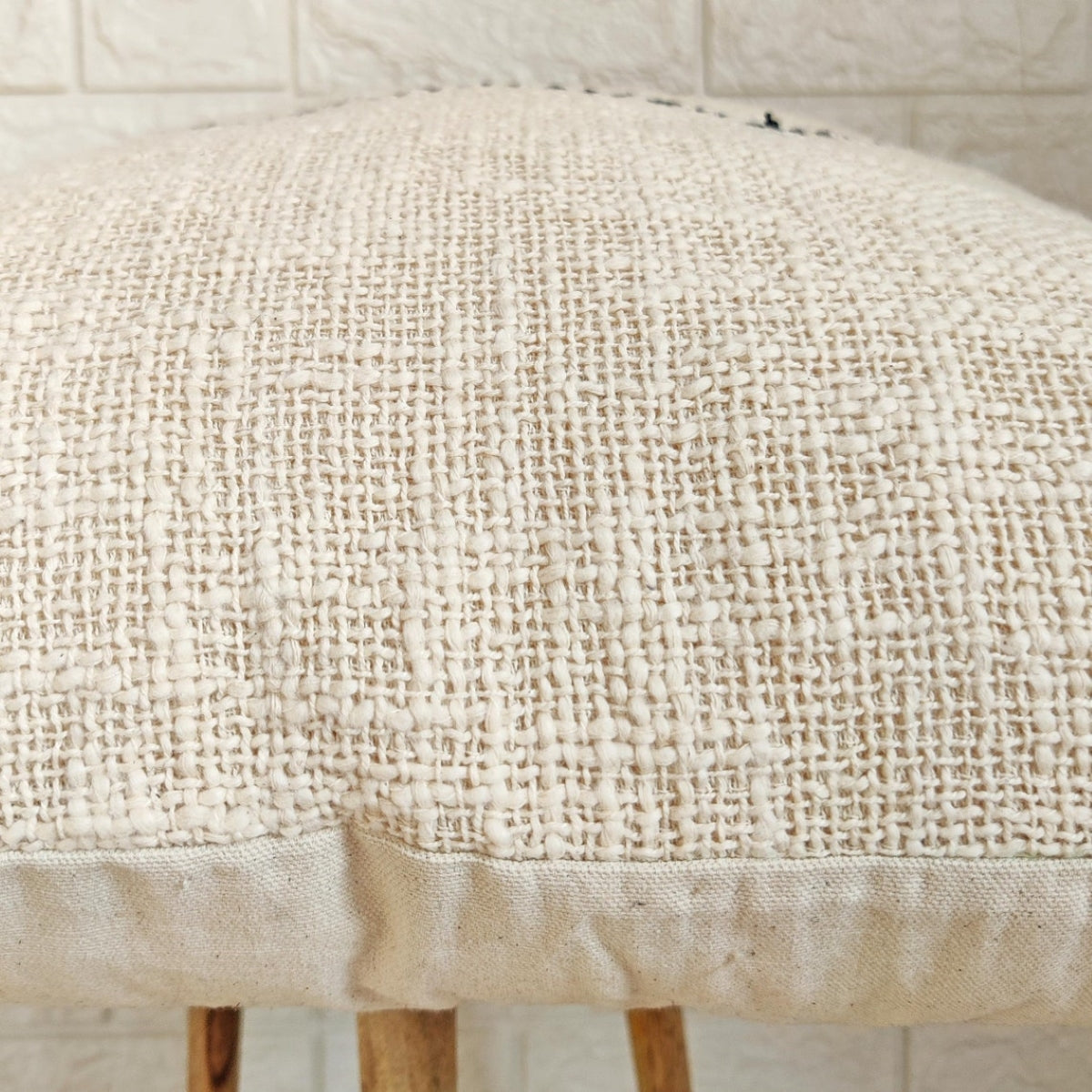 Ivory & Black Kantha Textured Cotton Cushion Cover