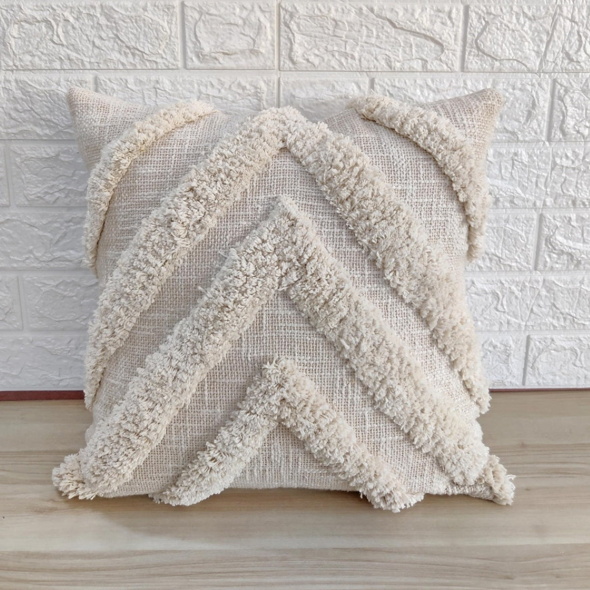 Ivory Handtufted Textured Cotton Cushion Cover