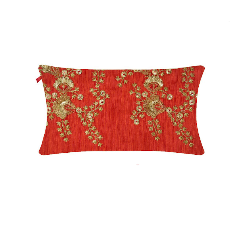 Red Zari Embroidery Cushion Cover