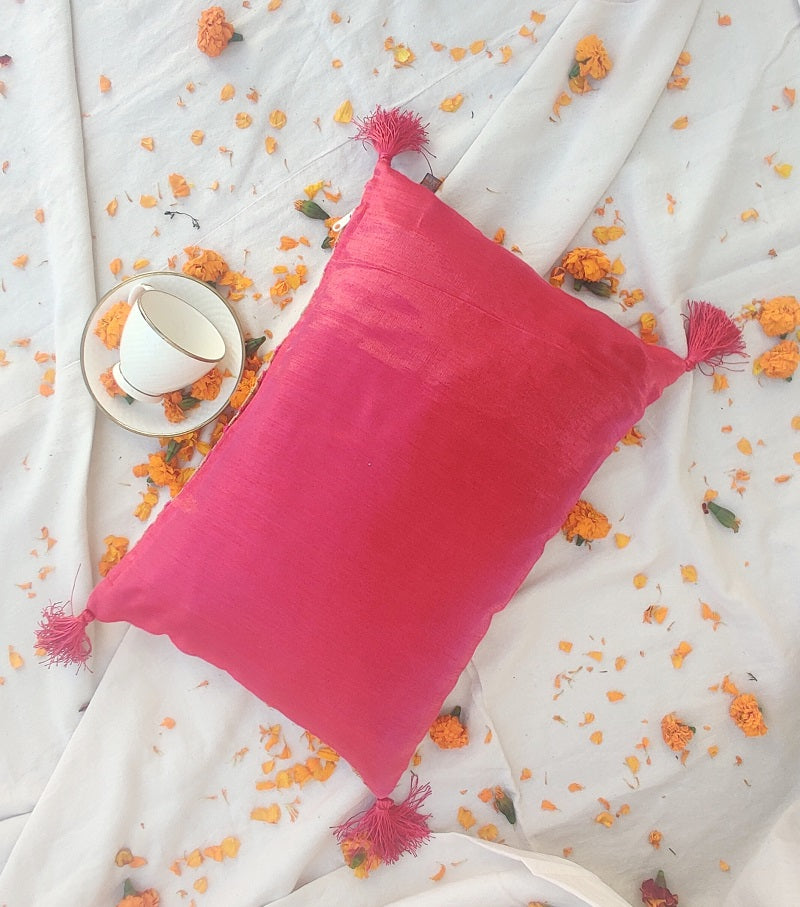 Pink Mughal Embroidery Cushion Cover