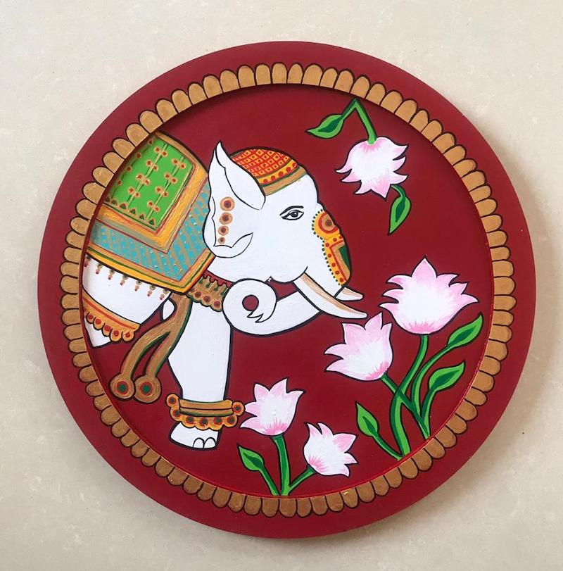 Red Elephant Handpainted Pichwai Wall Plate (8”-10”-12”)