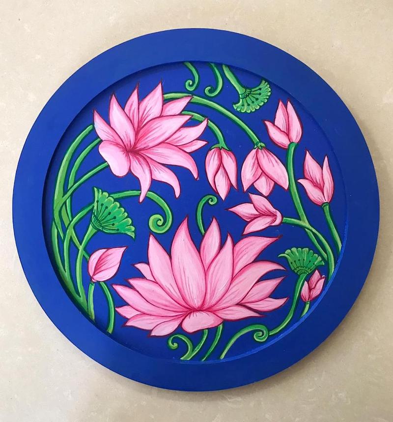 Pichwai Lotus Blue Handpainted Wall Plate (8"-10"-12")
