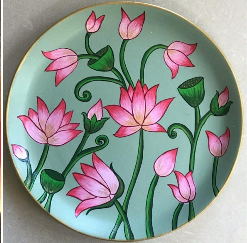 Pichwai Lotus Handpainted Wall Plate (8”-10”-12”)