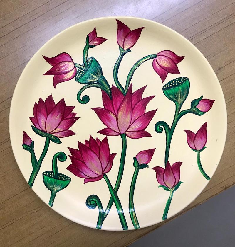 Beige Pichwai Lotus Handpainted Wall Plate (8”-10”-12”)