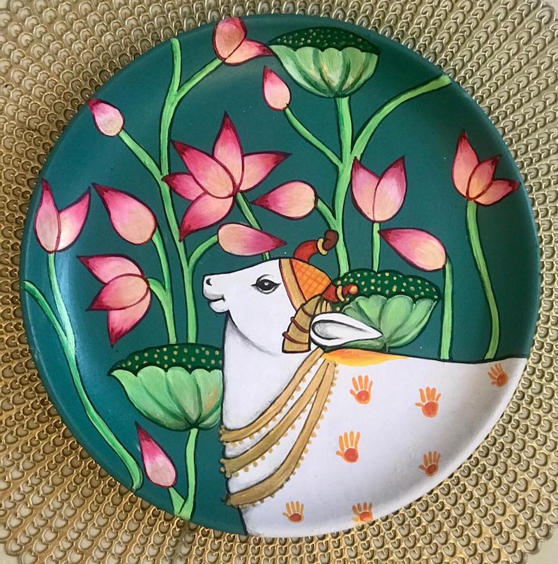 Cow Print Pichwai Handpainted Wall Plate (8”-10”-12”)