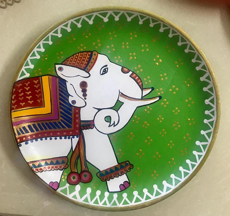 Pichwai Elephant Green Handpainted Wall Plate (8”-10”-12”)