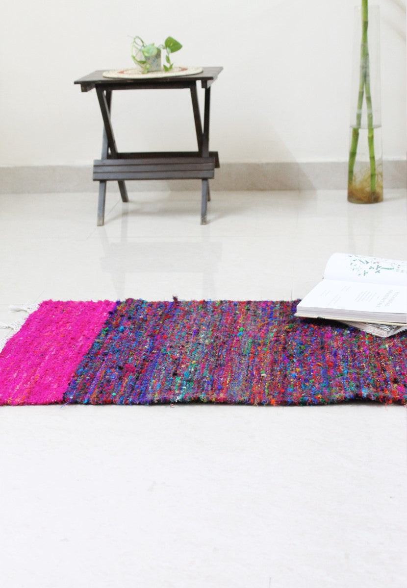 Raspberry Upcycled Silk Dhurrie
