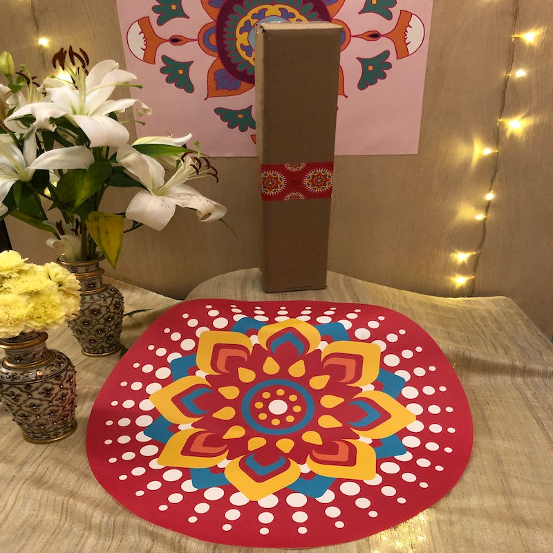Stick-On Rangoli on Canvas Red Mandala Circle