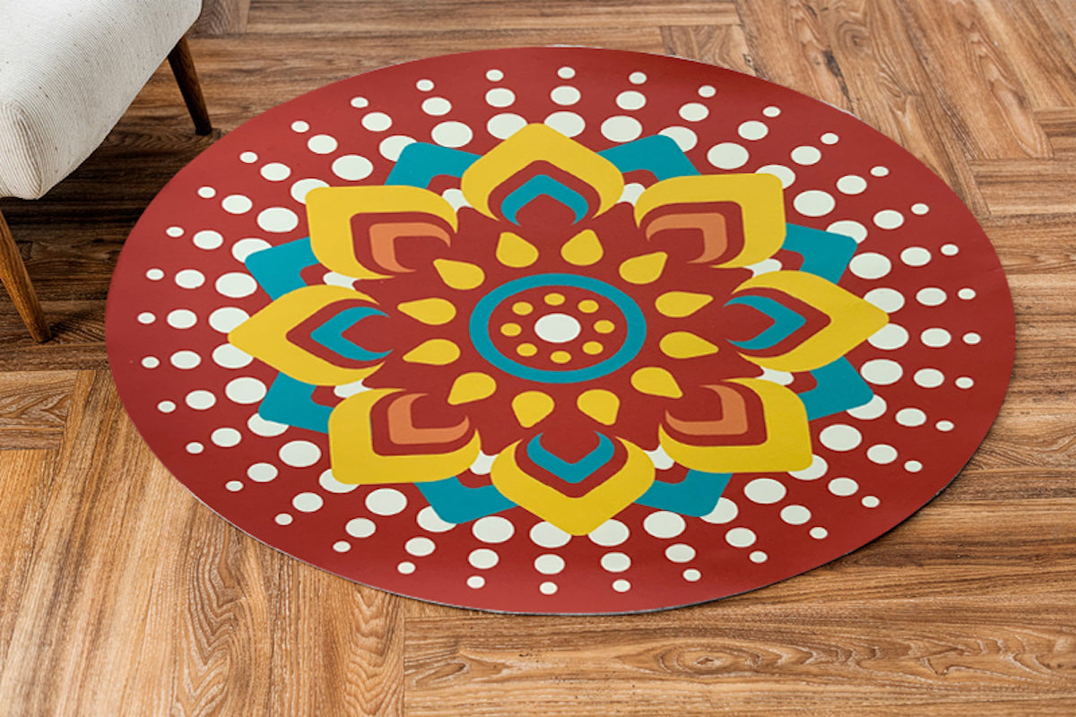 Stick-On Rangoli on Canvas Red Mandala Circle