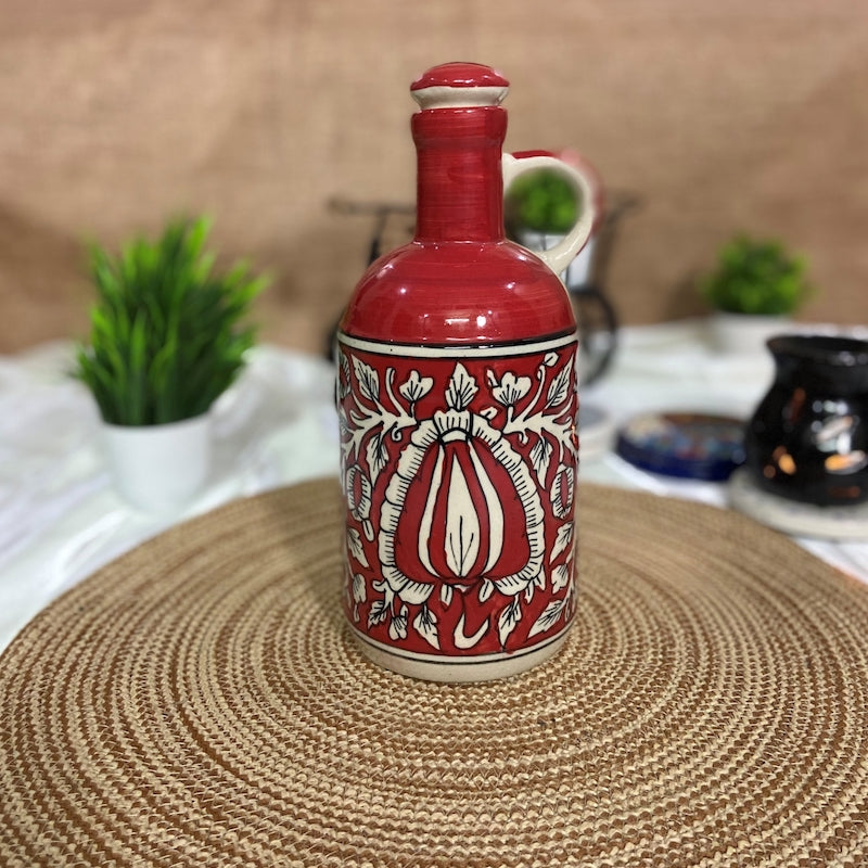 Red Mughal Pattern Hand-painted Oil Bottle