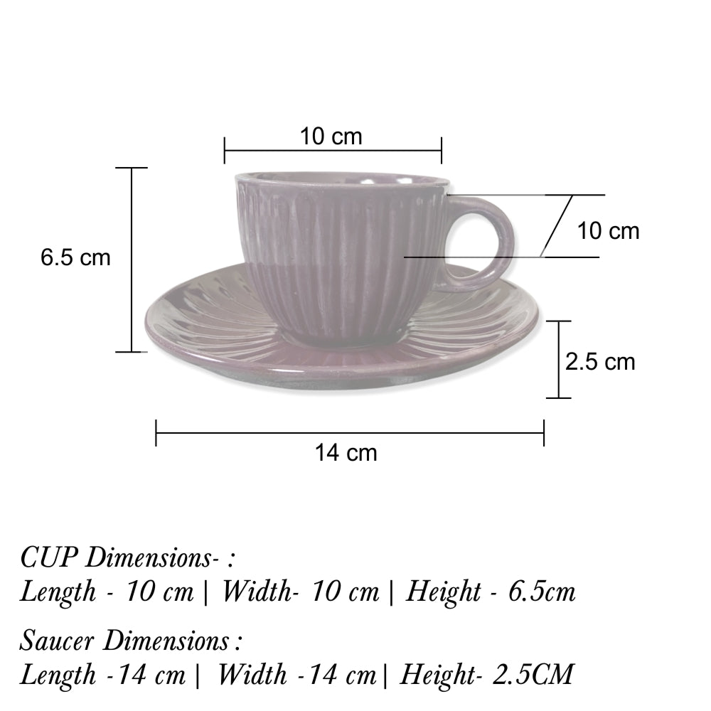 Chic Purple-Red Tea Cups with Saucers (Set of 6)