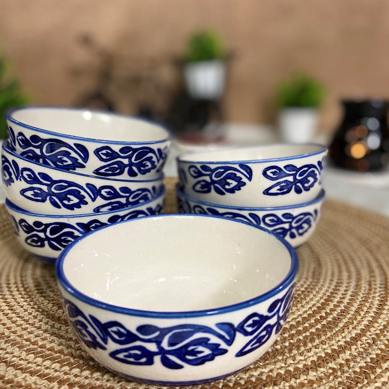 Royal Blue Floral Pattern Katori Bowls (Set of 6)
