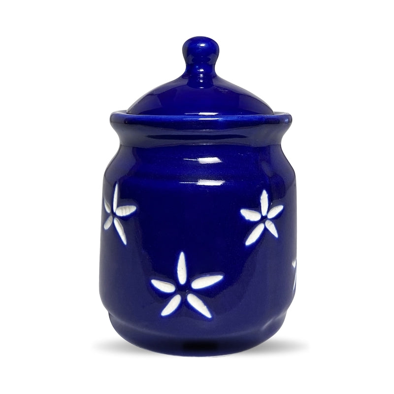 Royal Blue Pickle Ceramic Jars With Tray (Set of 4)