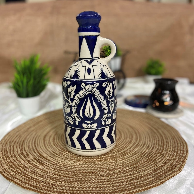 Royal Blue Mughal Pattern Hand-painted Oil Bottle